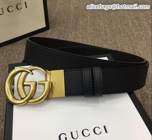 Inexpensive Gucci Calfskin Belt Width 40mm with GG Buckle 21830 Black/Gold