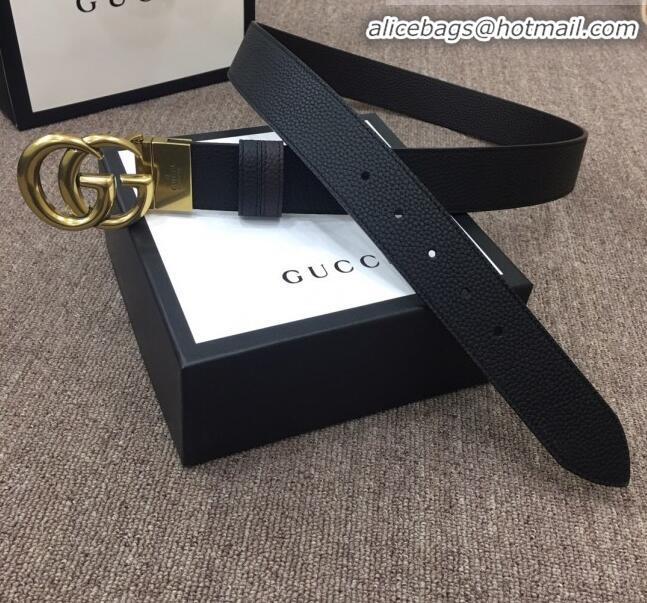 Inexpensive Gucci Calfskin Belt Width 40mm with GG Buckle 21830 Black/Gold