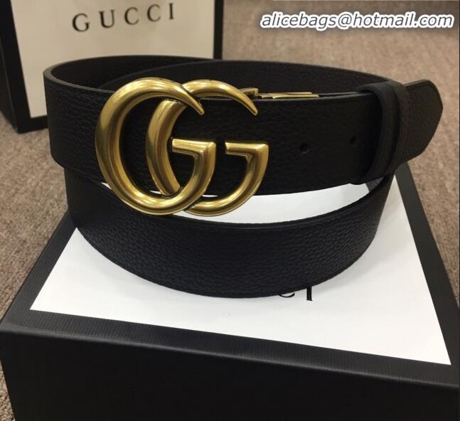 Inexpensive Gucci Calfskin Belt Width 40mm with GG Buckle 21830 Black/Gold