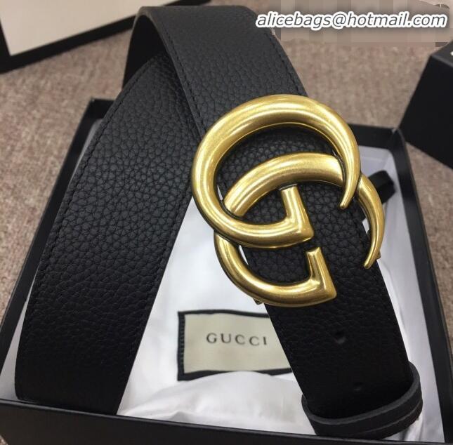 Inexpensive Gucci Calfskin Belt Width 40mm with GG Buckle 21830 Black/Gold