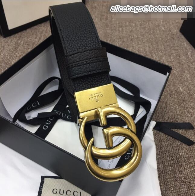 Inexpensive Gucci Calfskin Belt Width 40mm with GG Buckle 21830 Black/Gold