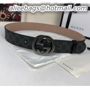 Imitation Gucci GG Canvas Belt Width 40mm with Interlocking G Buckle 21832 Black/Grey