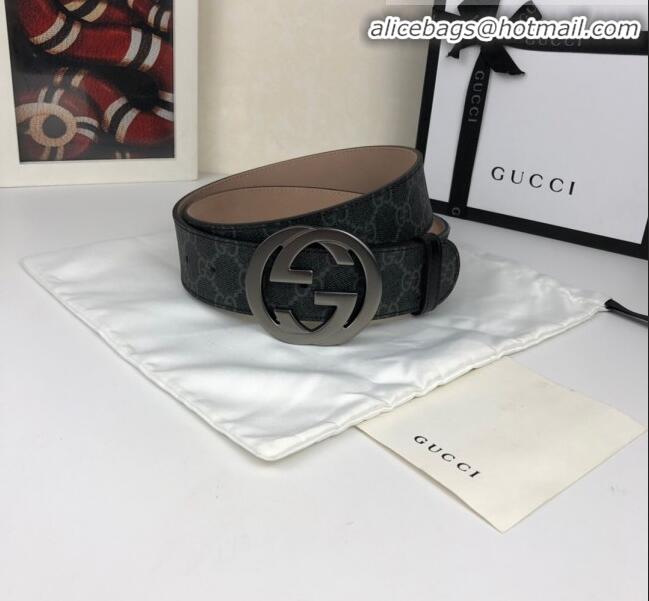 Imitation Gucci GG Canvas Belt Width 40mm with Interlocking G Buckle 21832 Black/Grey