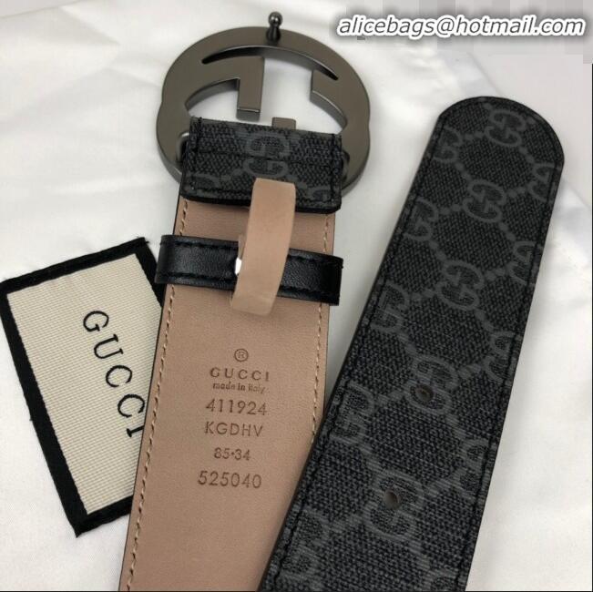 Imitation Gucci GG Canvas Belt Width 40mm with Interlocking G Buckle 21832 Black/Grey