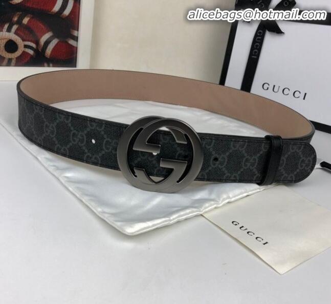 Imitation Gucci GG Canvas Belt Width 40mm with Interlocking G Buckle 21832 Black/Grey