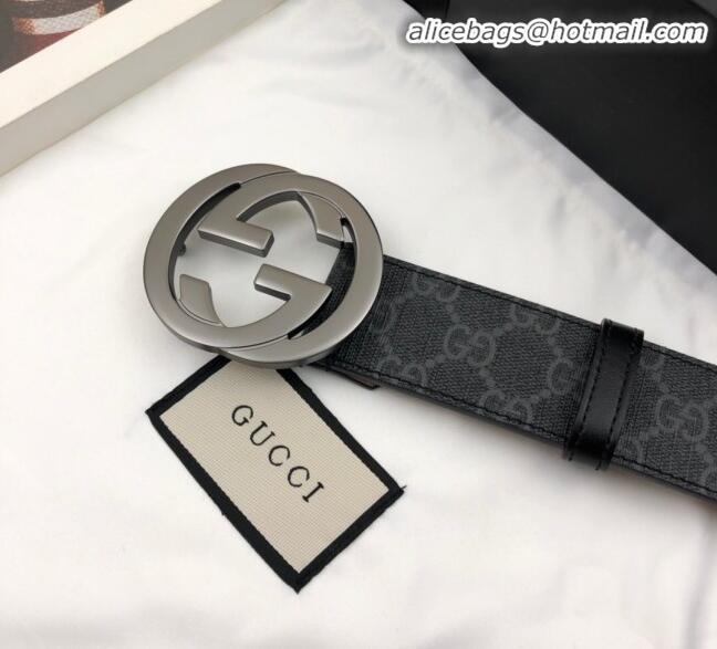 Imitation Gucci GG Canvas Belt Width 40mm with Interlocking G Buckle 21832 Black/Grey