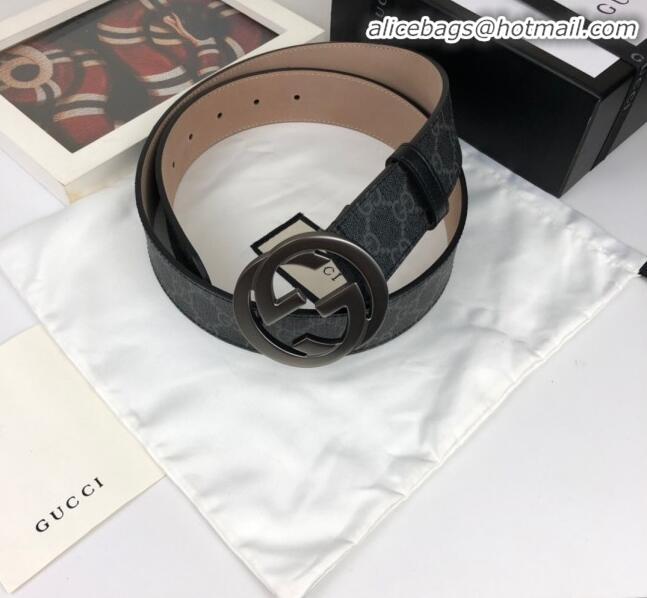 Imitation Gucci GG Canvas Belt Width 40mm with Interlocking G Buckle 21832 Black/Grey