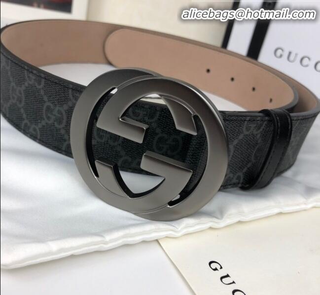 Imitation Gucci GG Canvas Belt Width 40mm with Interlocking G Buckle 21832 Black/Grey