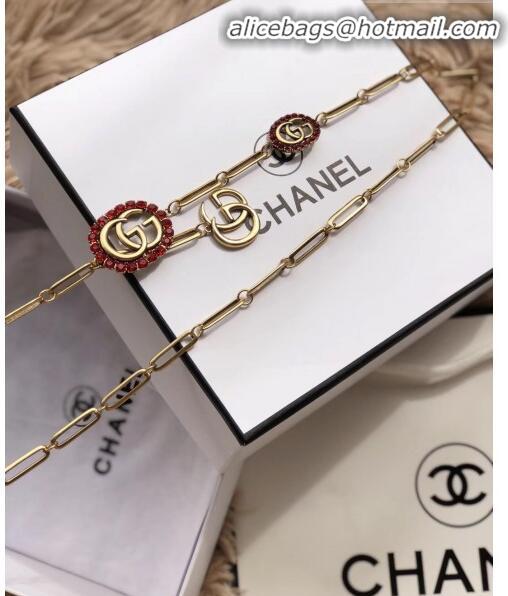 Fashion Ladies Gucci Crystal GG Chain Belt 10317 Red/Gold