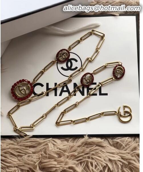 Fashion Ladies Gucci Crystal GG Chain Belt 10317 Red/Gold