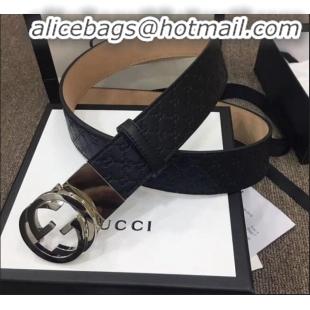 Low Price Gucci GG Star Embossed Calfskin Belt Width 40mm with Interlocking G Buckle 21408 Black