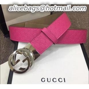 Discount Gucci GG Star Embossed Calfskin Belt Width 40mm with Interlocking G Buckle 21408 Pink