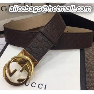 Fashion Gucci GG Star Embossed Calfskin Belt Width 40mm with Interlocking G Buckle 21408 Coffee