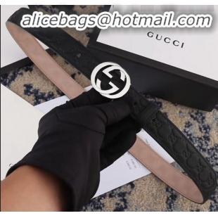 Cheapest Gucci GG Embossed Calfskin Belt Width 25mm with Interlocking G Buckle 21409 Black