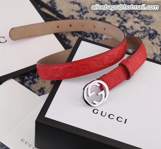 Unique Style Gucci GG Embossed Calfskin Belt Width 25mm with Interlocking G Buckle 21409 Red