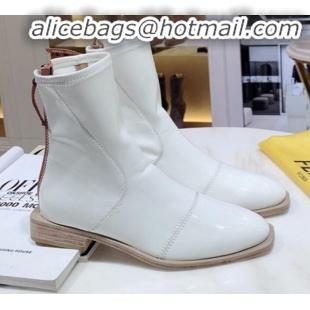 Unique Style Fendi FFrame Stitching Glossy Flat Short Boots G92350 White 2020