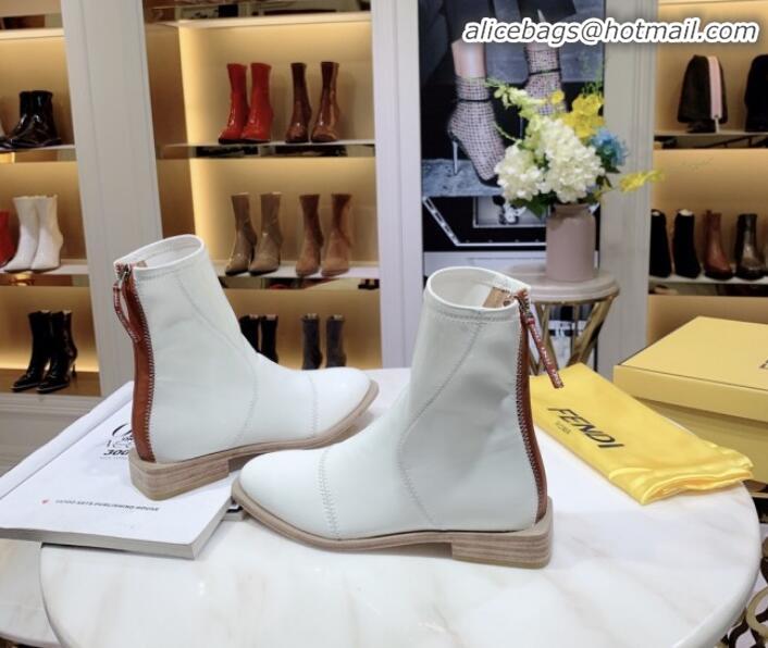 Unique Style Fendi FFrame Stitching Glossy Flat Short Boots G92350 White 2020