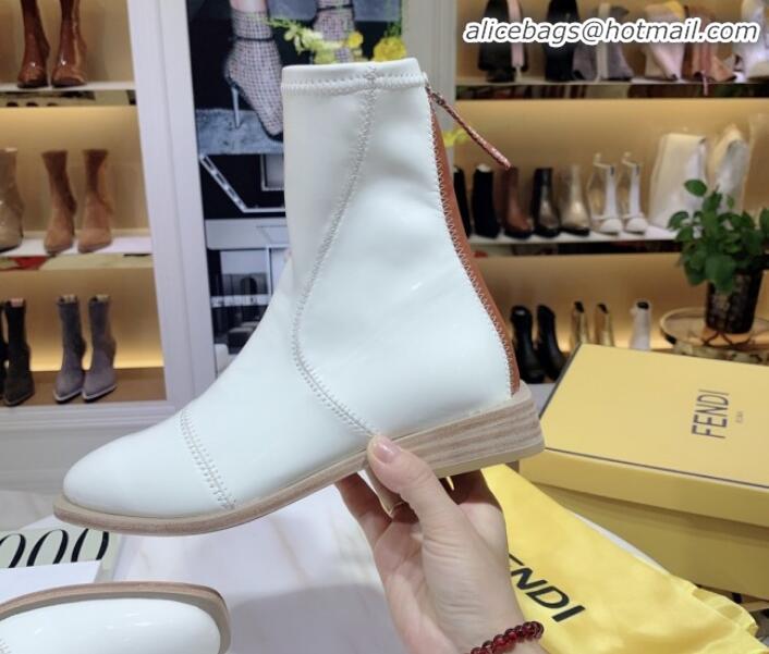 Unique Style Fendi FFrame Stitching Glossy Flat Short Boots G92350 White 2020