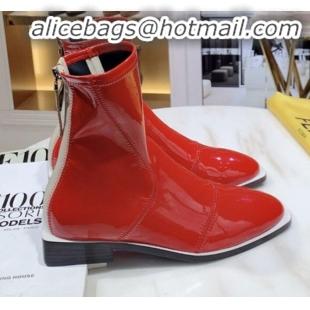 Shop Duplicate Fendi FFrame Stitching Glossy Flat Short Boots G92350 Red 2020