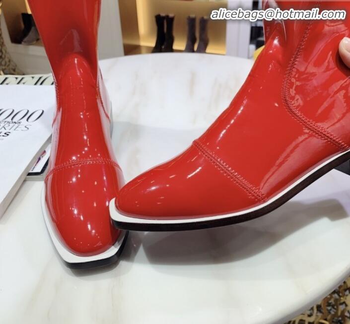 Shop Duplicate Fendi FFrame Stitching Glossy Flat Short Boots G92350 Red 2020