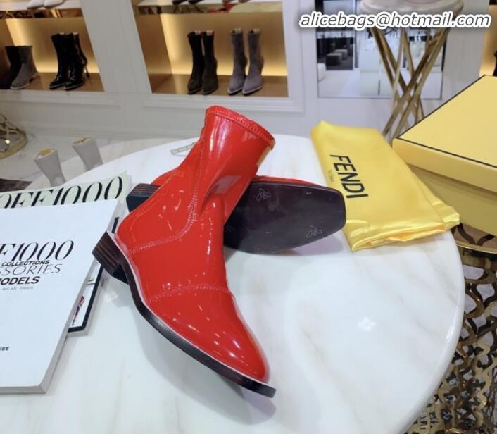 Shop Duplicate Fendi FFrame Stitching Glossy Flat Short Boots G92350 Red 2020