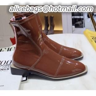 Popular Style Fendi FFrame Stitching Glossy Flat Short Boots G92350 Brown 2020