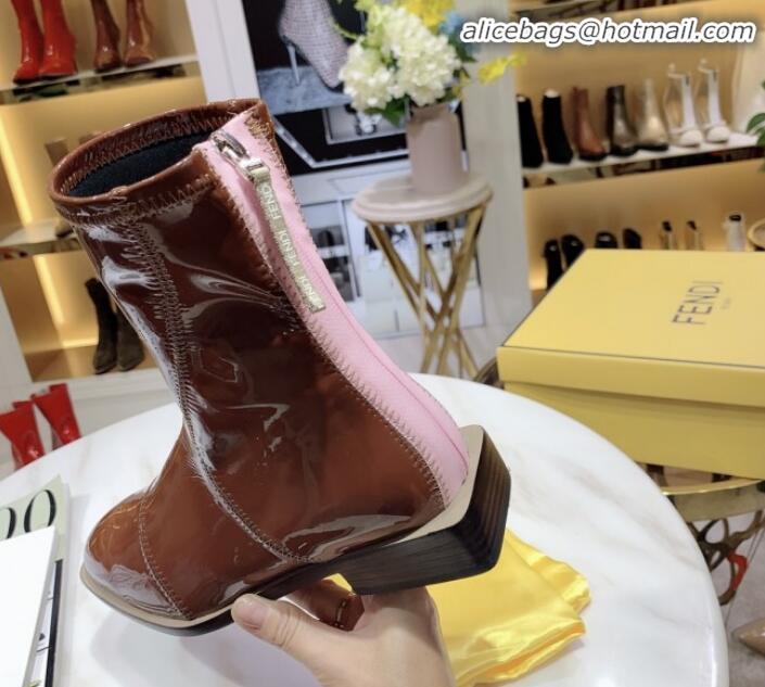 Popular Style Fendi FFrame Stitching Glossy Flat Short Boots G92350 Brown 2020