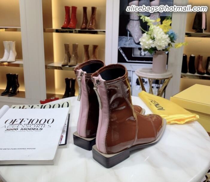 Popular Style Fendi FFrame Stitching Glossy Flat Short Boots G92350 Brown 2020