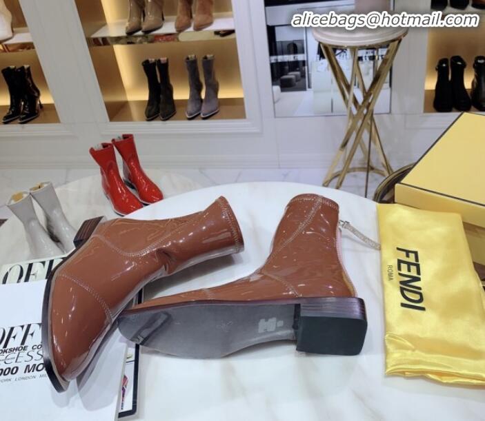 Popular Style Fendi FFrame Stitching Glossy Flat Short Boots G92350 Brown 2020