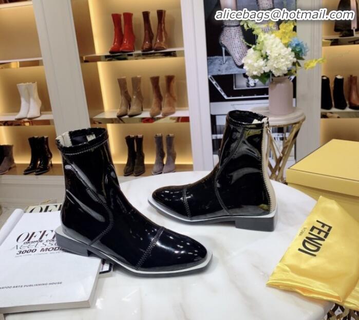 Good Quality Fendi FFrame Stitching Glossy Flat Short Boots G92350 Black 2020