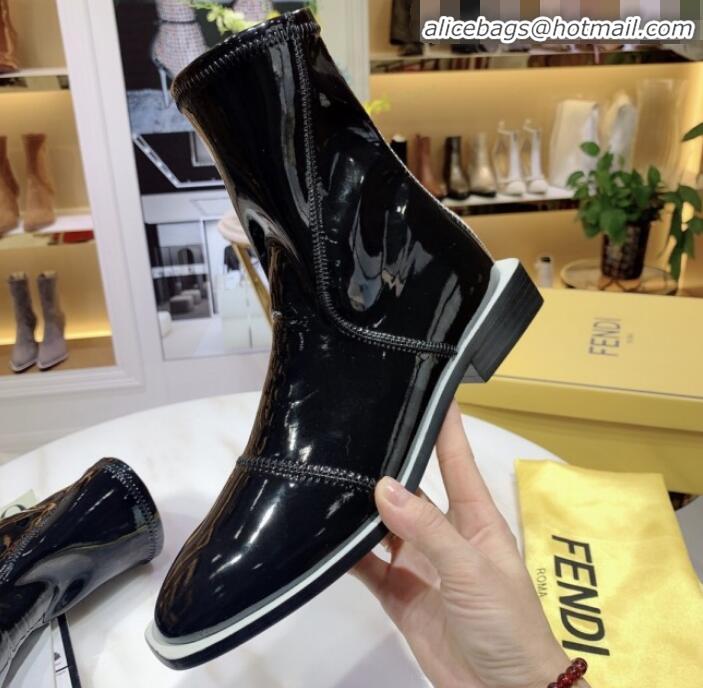 Good Quality Fendi FFrame Stitching Glossy Flat Short Boots G92350 Black 2020