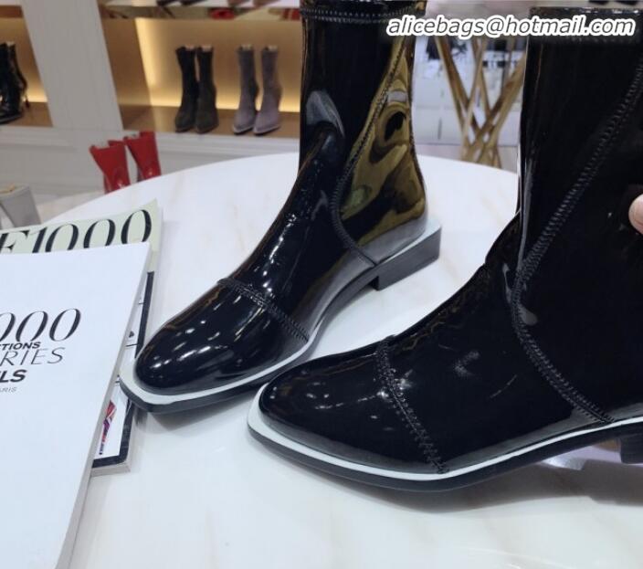 Good Quality Fendi FFrame Stitching Glossy Flat Short Boots G92350 Black 2020