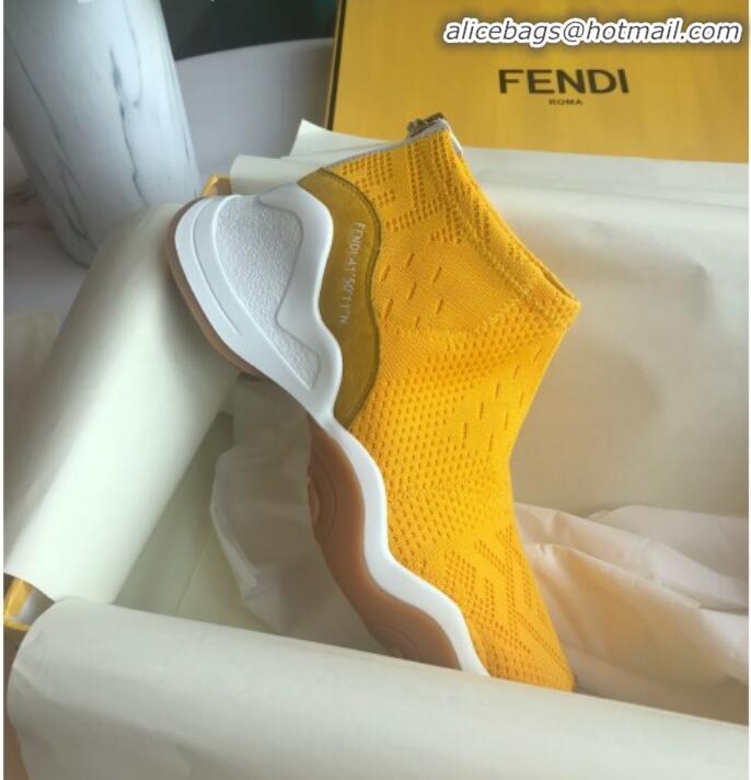 Most Popular Fendi FFluid Knit Jacquard Zip Sneakers G92355 Yellow 2020