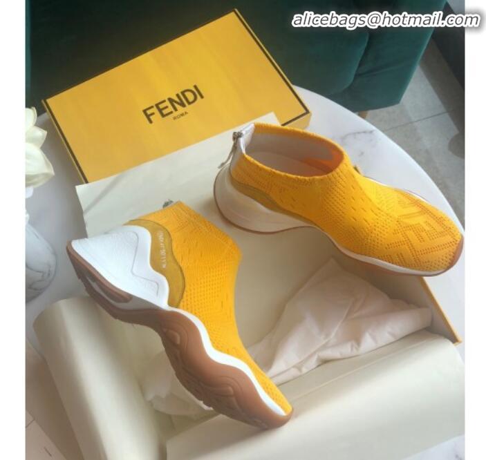 Most Popular Fendi FFluid Knit Jacquard Zip Sneakers G92355 Yellow 2020