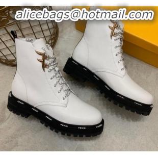 Top Design Fendi FFreedom Calfskin Logo Biker Boots G93020 White 2020