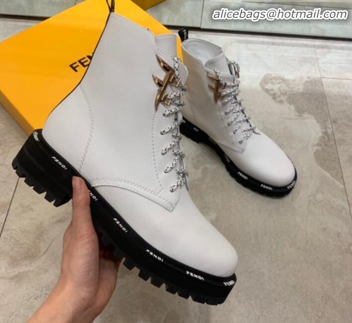 Top Design Fendi FFreedom Calfskin Logo Biker Boots G93020 White 2020