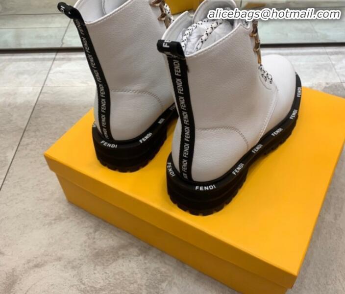 Top Design Fendi FFreedom Calfskin Logo Biker Boots G93020 White 2020