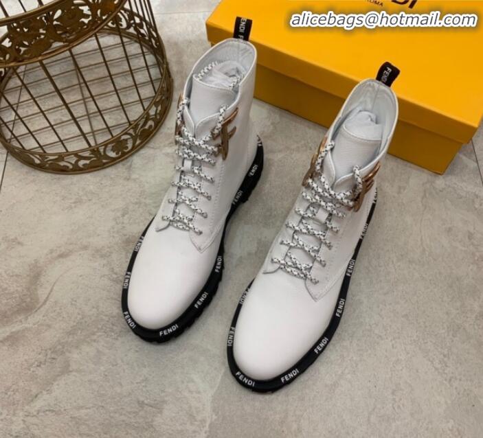 Top Design Fendi FFreedom Calfskin Logo Biker Boots G93020 White 2020