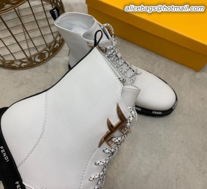 Top Design Fendi FFreedom Calfskin Logo Biker Boots G93020 White 2020