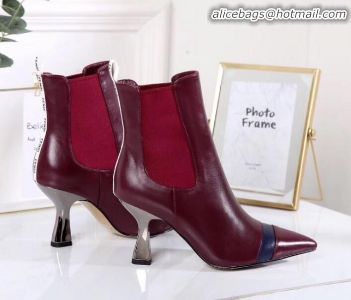 Grade Quality Fendi Colibrì Calfskin Pointed Heel Short Boots G01519 Burgundy 2020