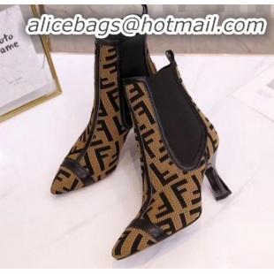 Best Product Fendi Colibrì FF Fabric Pointed Heel Short Boots G01519 Coffee 2020