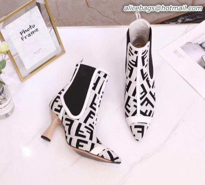 Good Quality Fendi Colibrì FF Fabric Pointed Heel Short Boots G01519 White 2020