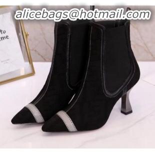 Best Grade Fendi Colibrì FF Fabric Pointed Heel Short Boots G01519 Black 2020