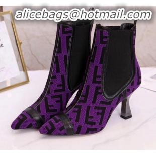 Discount Fendi Colibrì FF Fabric Pointed Heel Short Boots G01519 Purple 2020