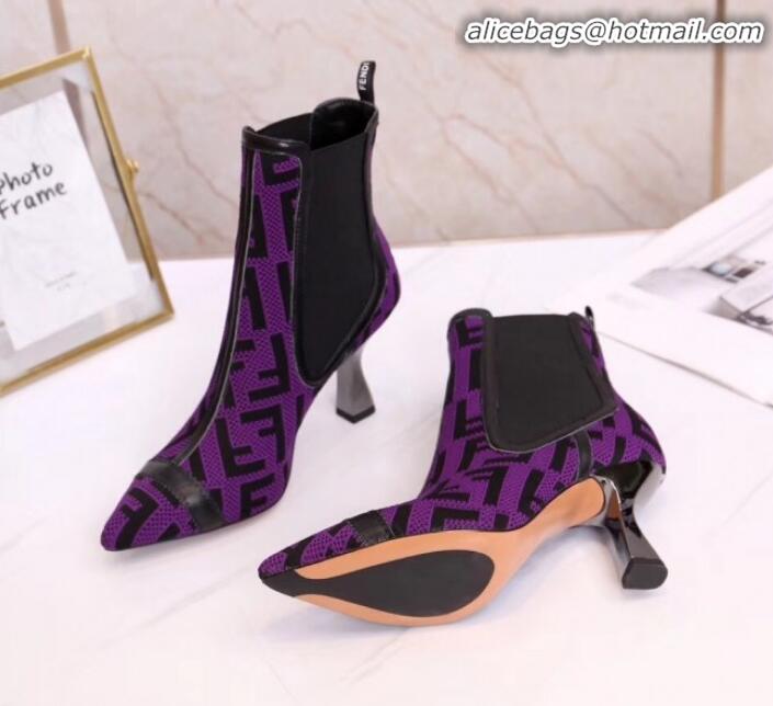 Discount Fendi Colibrì FF Fabric Pointed Heel Short Boots G01519 Purple 2020