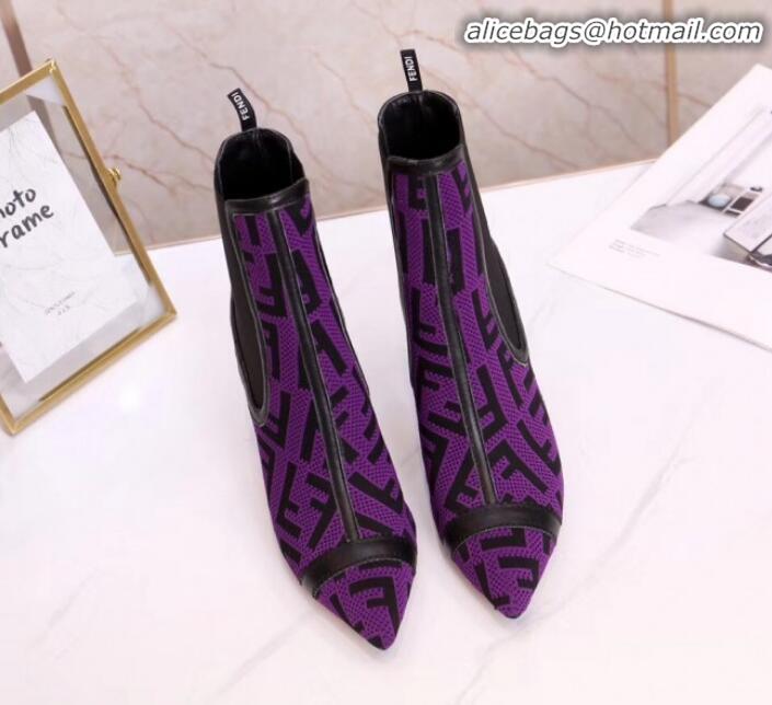 Discount Fendi Colibrì FF Fabric Pointed Heel Short Boots G01519 Purple 2020