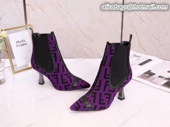 Discount Fendi Colibrì FF Fabric Pointed Heel Short Boots G01519 Purple 2020