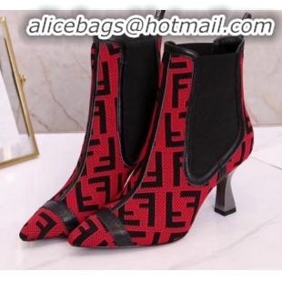 Pretty Style Fendi Colibrì FF Fabric Pointed Heel Short Boots G01519 Red 2020