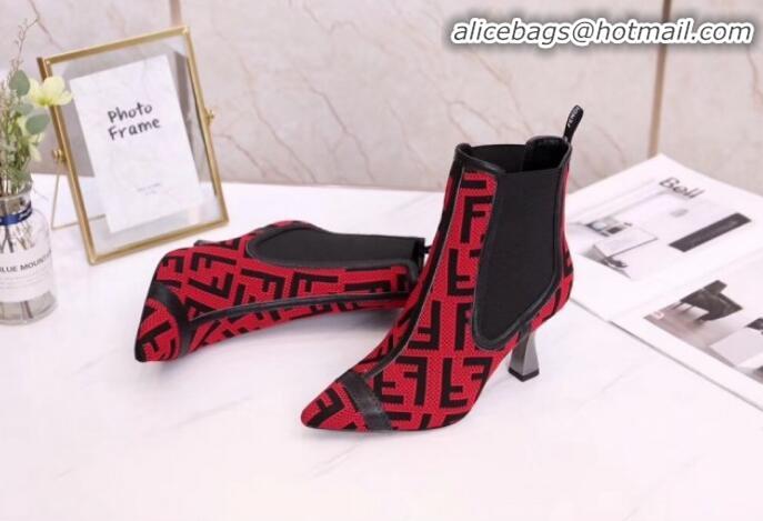 Pretty Style Fendi Colibrì FF Fabric Pointed Heel Short Boots G01519 Red 2020