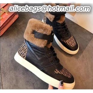 Lowest Cost Fendi FF Lambskin Fur Sneaker Boots G10611 Black 2020